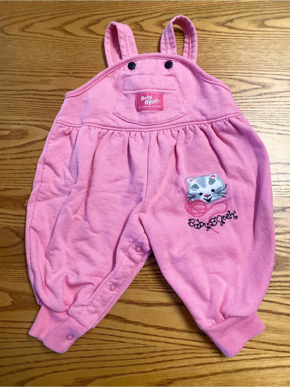 Baby B'Gosh Vintage Pink Cat Embroidered Baby Overalls